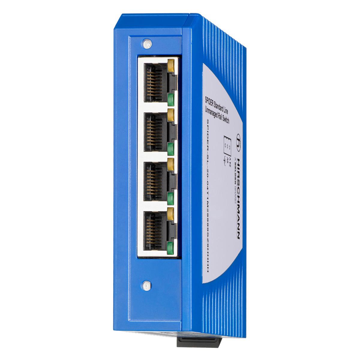 Produktfoto 1 von Hirschmann SPIDER Unmanaged Ethernet Switch, 4 x RJ45 / 100Mbit/s, bis 100m für DIN-Schienen, 1, 9.6 → 32V dc