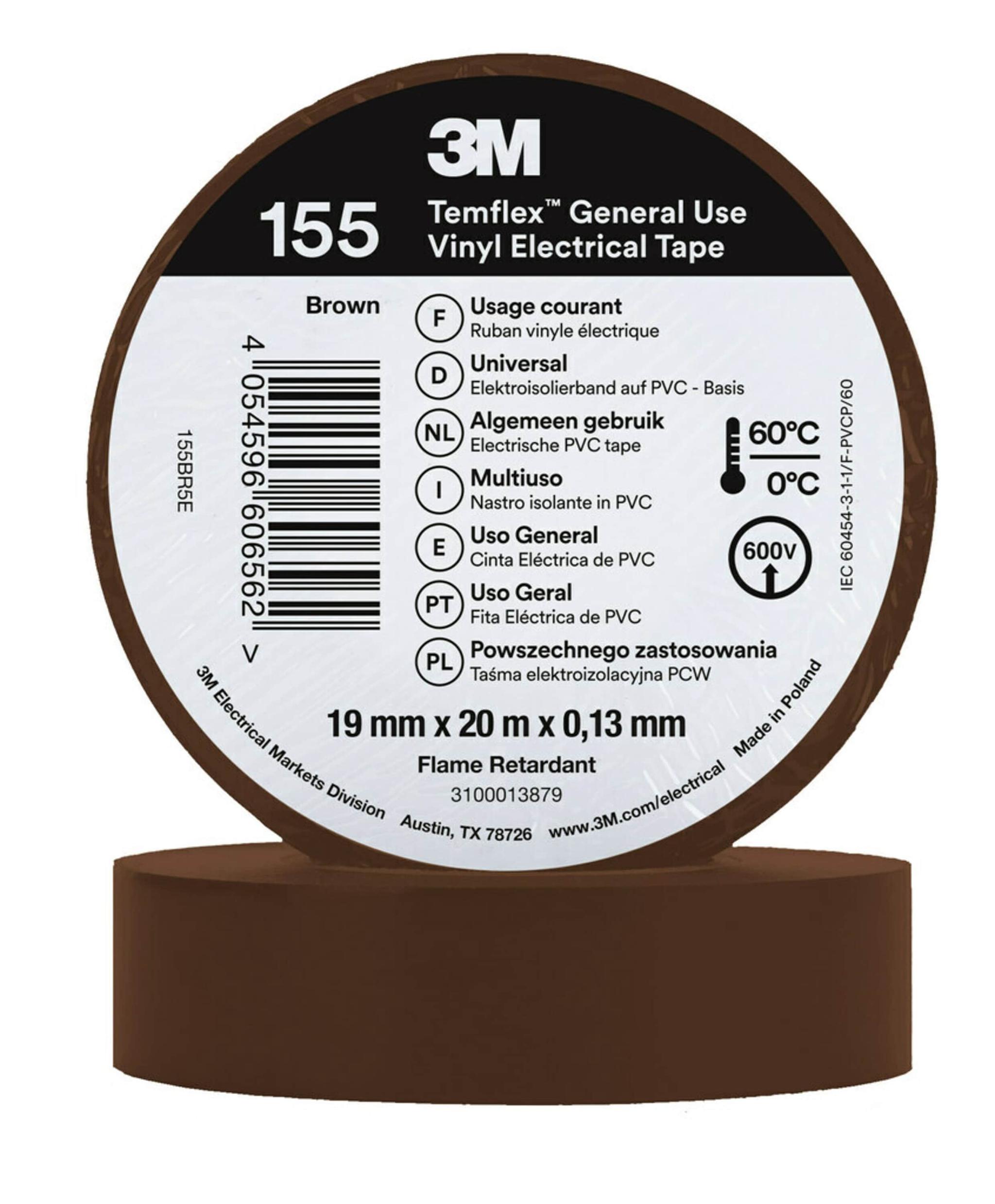 3M Temflex 155 Isolierband, Vinyl bronzefarben, 0.13mm x 19mm x 20m bis +60°C