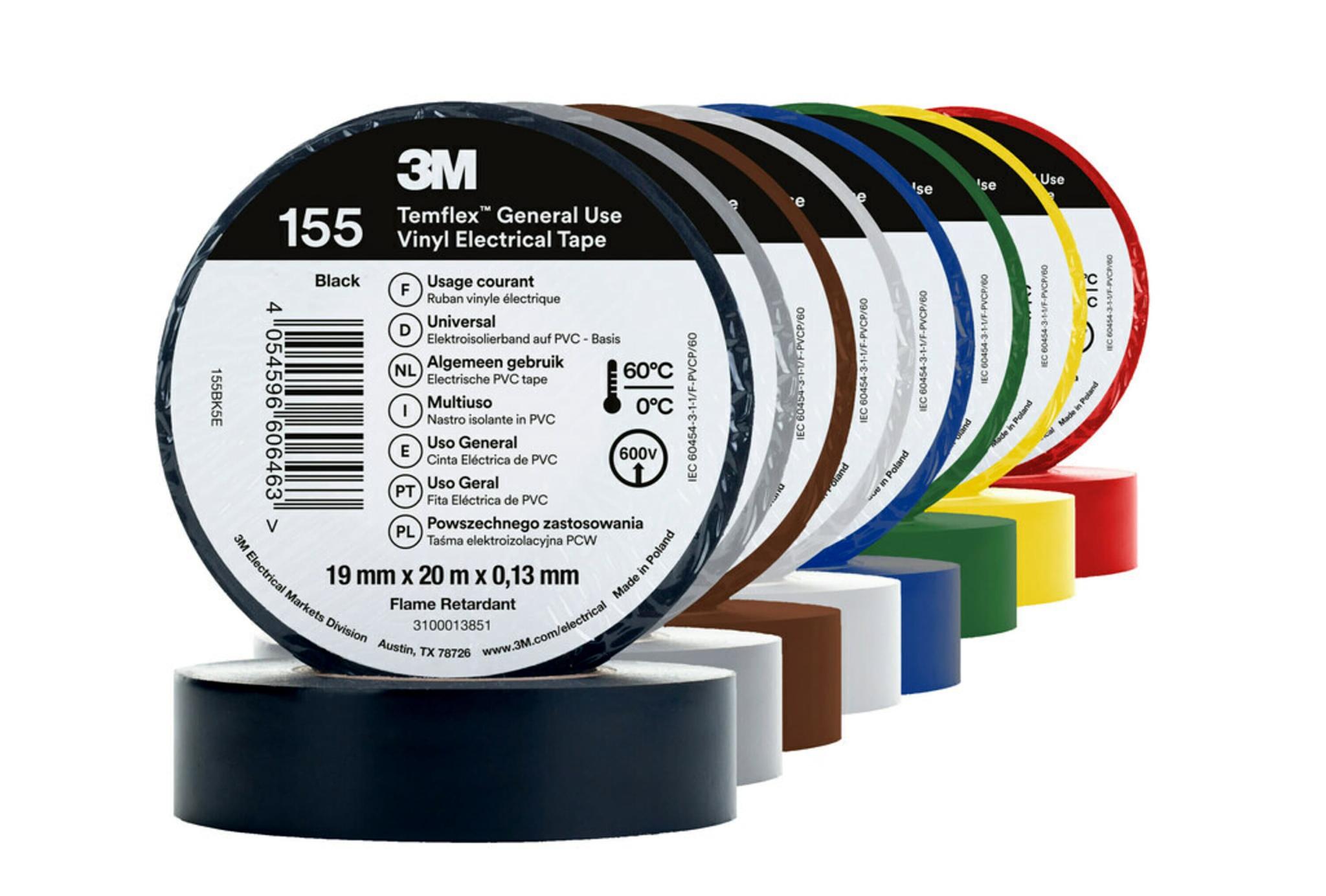 3M Temflex 155 Isolierband, Vinyl, 0.13mm x 19mm x 20m