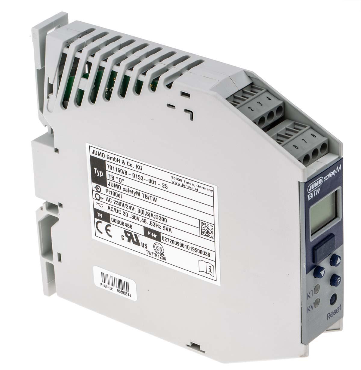 Jumo safetyM TB/TW Sicherheitstemperaturbegrenzer, 2 x Relais Ausgang/ PT100 Eingang, 20→ 30 V ac/dc