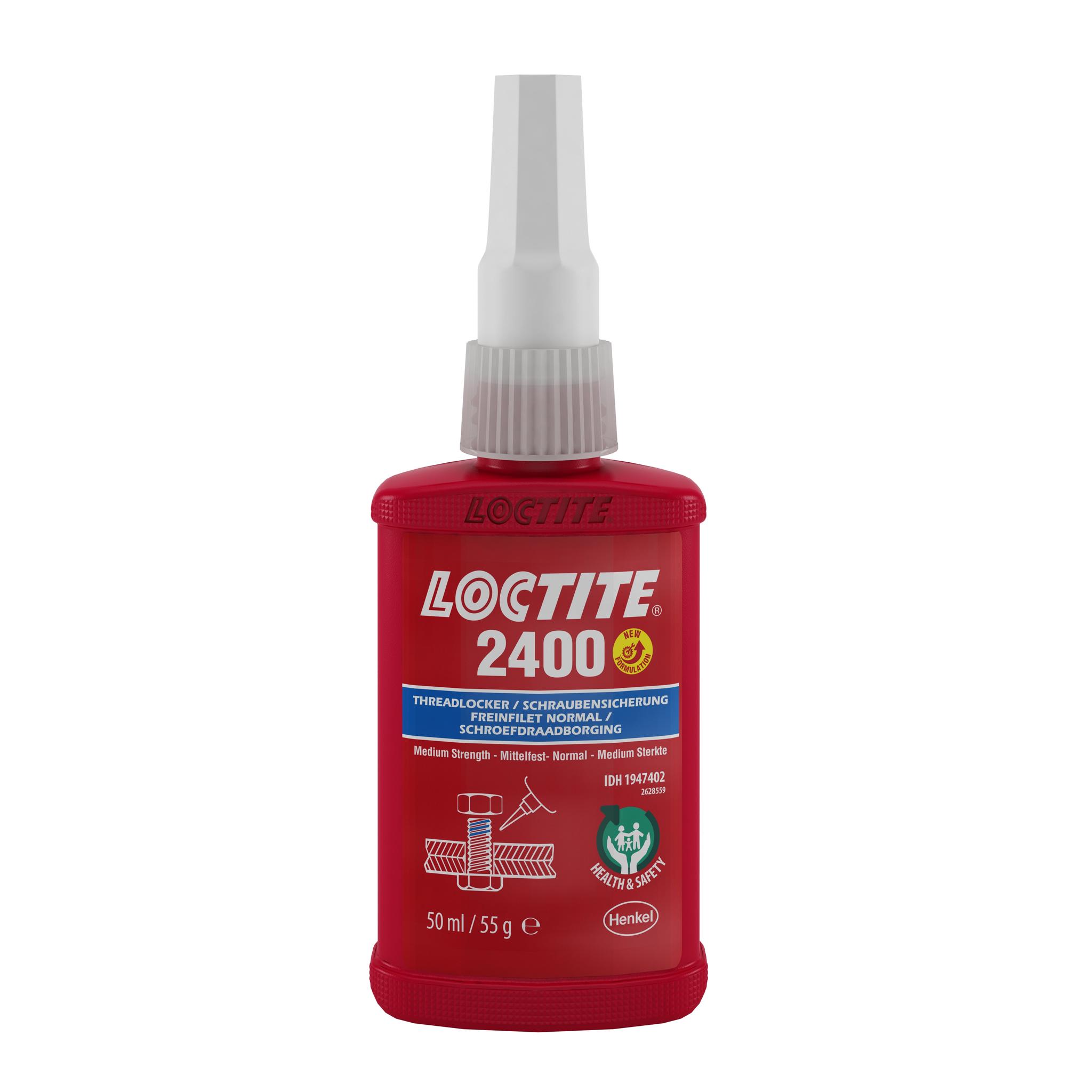 Produktfoto 1 von Loctite 2400 Schraubensicherungsklebstoff anaerob Flüssig Blau , Flasche 50 ml, Mittelfest aushärtend in 24 h