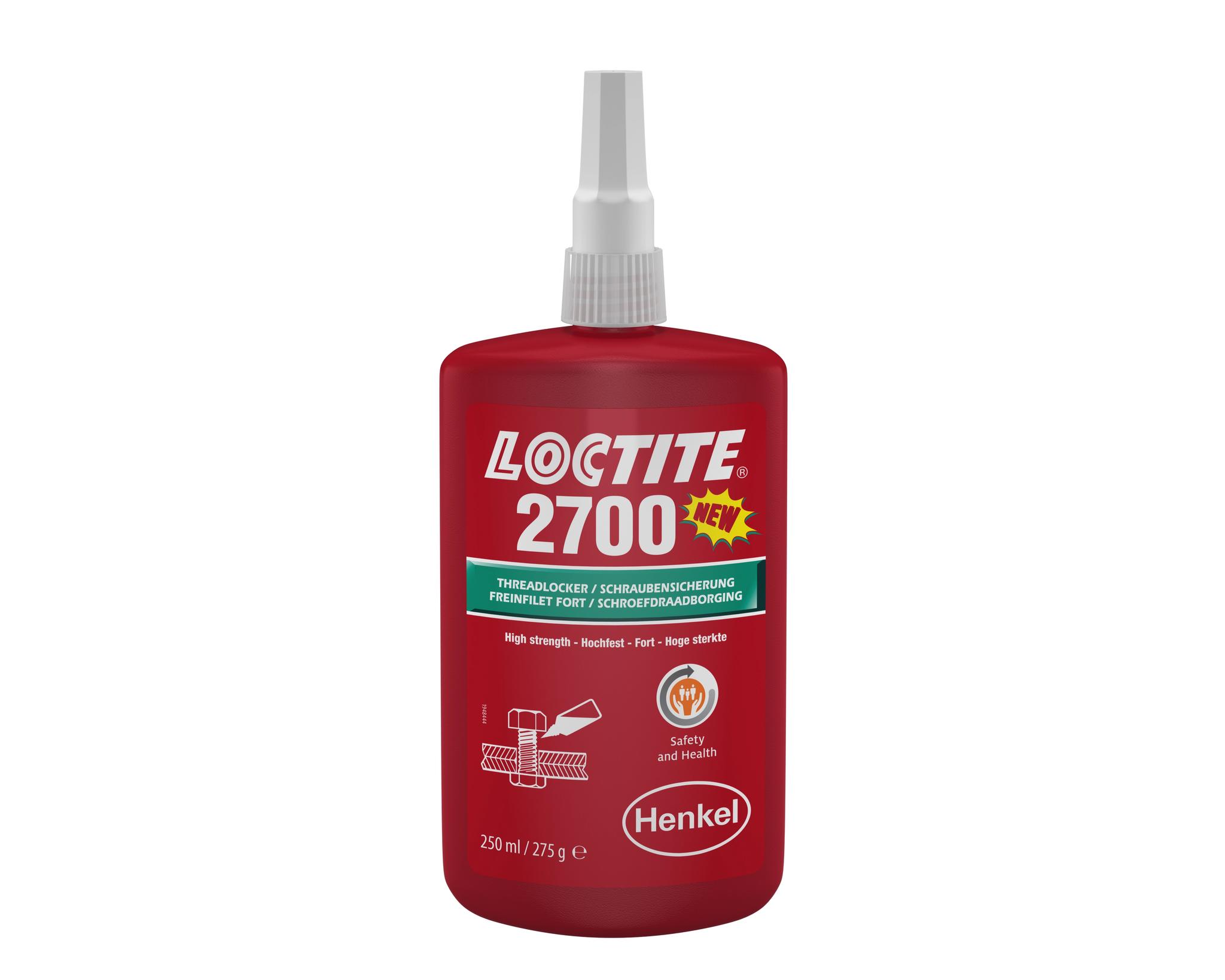 Produktfoto 1 von Loctite 2700 Schraubensicherungsklebstoff anaerob Flüssig Grün , Flasche 250 ml, Hochfest aushärtend in 24 h