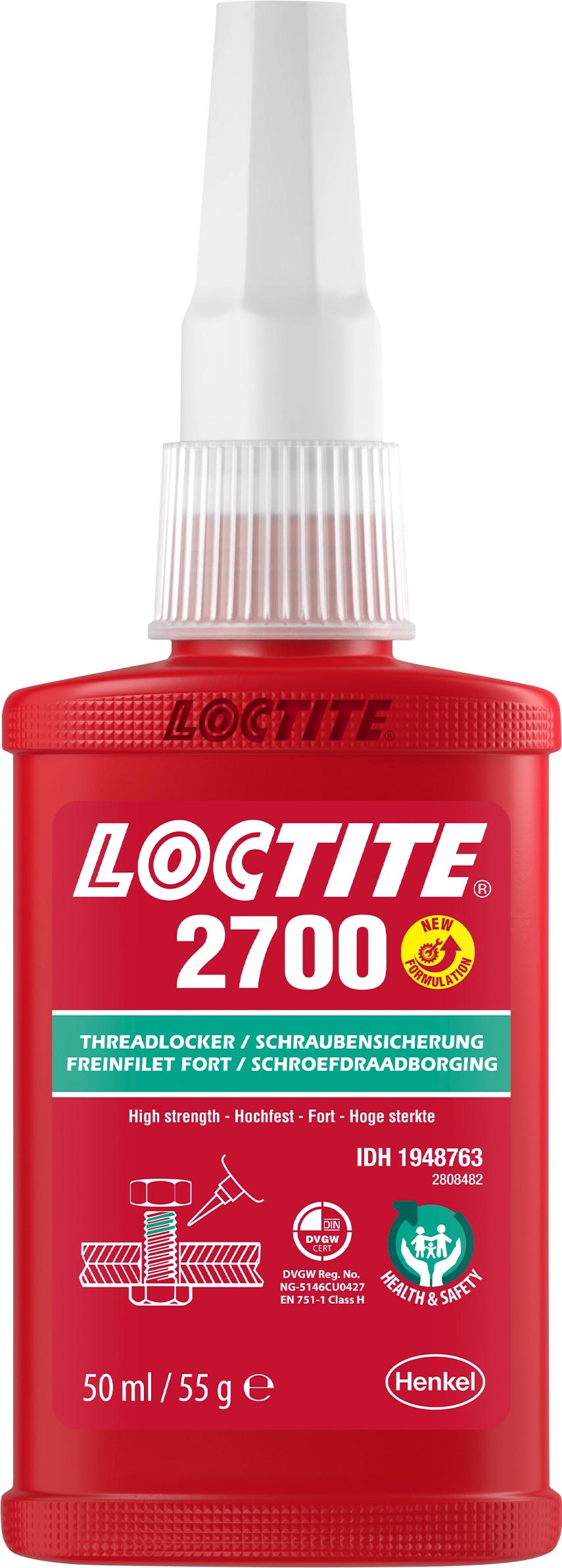 Produktfoto 1 von Loctite 2700 Schraubensicherungsklebstoff anaerob Flüssig Grün , Flasche 50 ml, Hochfest aushärtend in 24 h