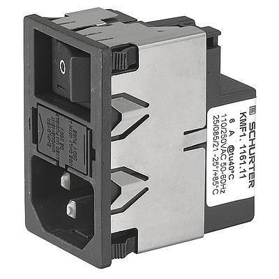 Produktfoto 1 von Schurter IEC-Anschlussfilter Stecker mit 2-Pol Schalter 5 X 20mm Sicherung, 250 V ac / 2A, Tafelmontage /