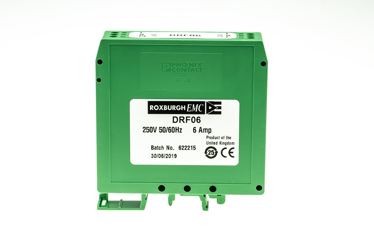 Produktfoto 1 von Roxburgh EMC DRF Entstörfilter, 250 V ac, 6A, DIN-Schiene 0.68W, Schraub, 1-phasig 1,46 mA / 0 → 440Hz