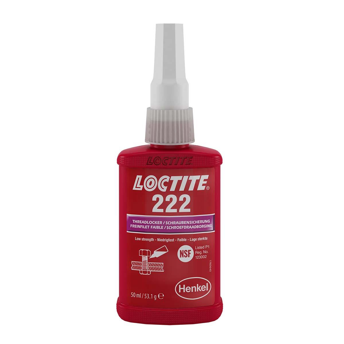 Produktfoto 1 von Loctite 222 Schraubensicherungsklebstoff anaerob Flüssig Lila , Flasche 50 ml, schwach aushärtend in 24 h