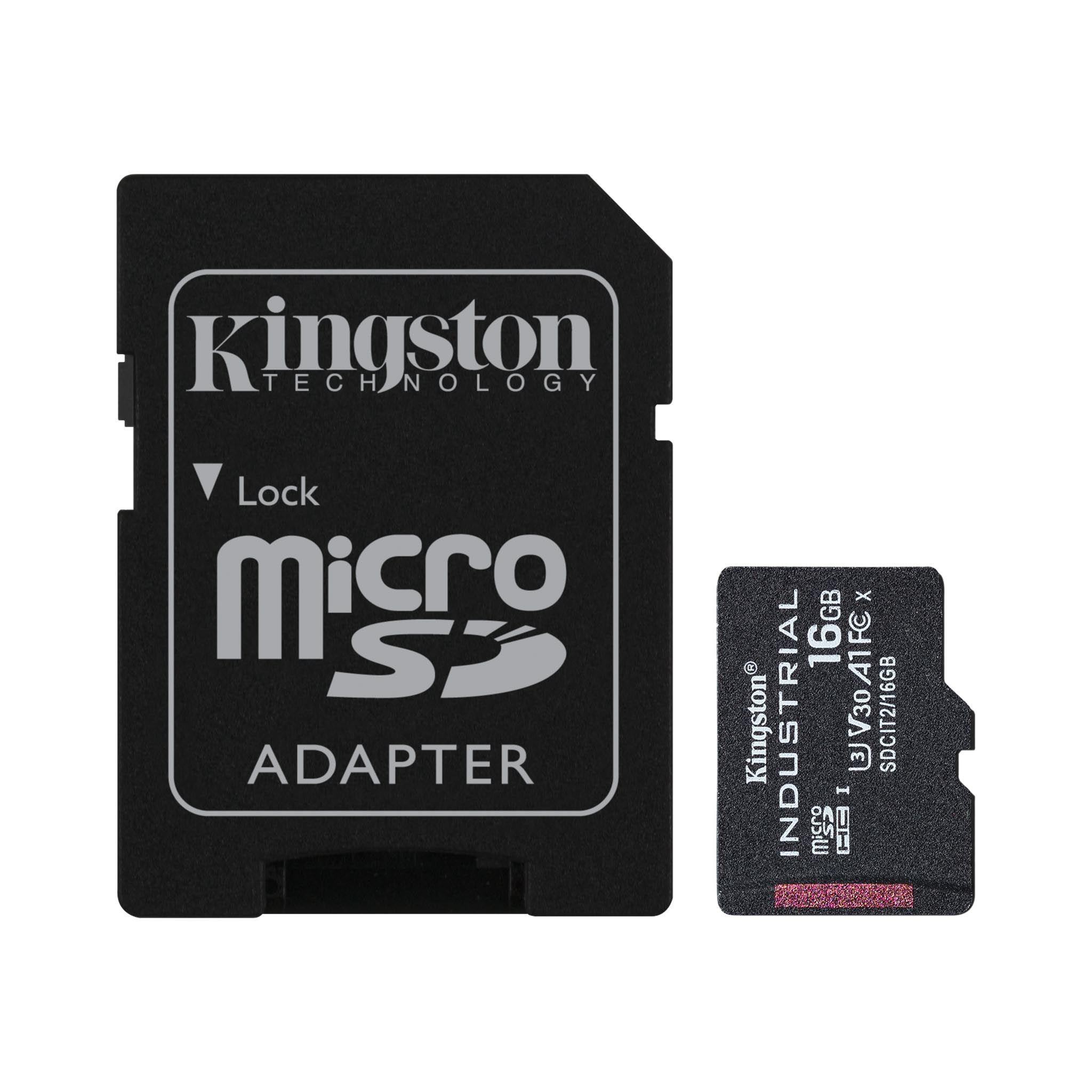 Produktfoto 1 von Kingston SDCIT2 Micro SDHC Micro SD Karte 16 GB Class 10, UHS-I, U3, V30, A1 Industrieausführung, TLC