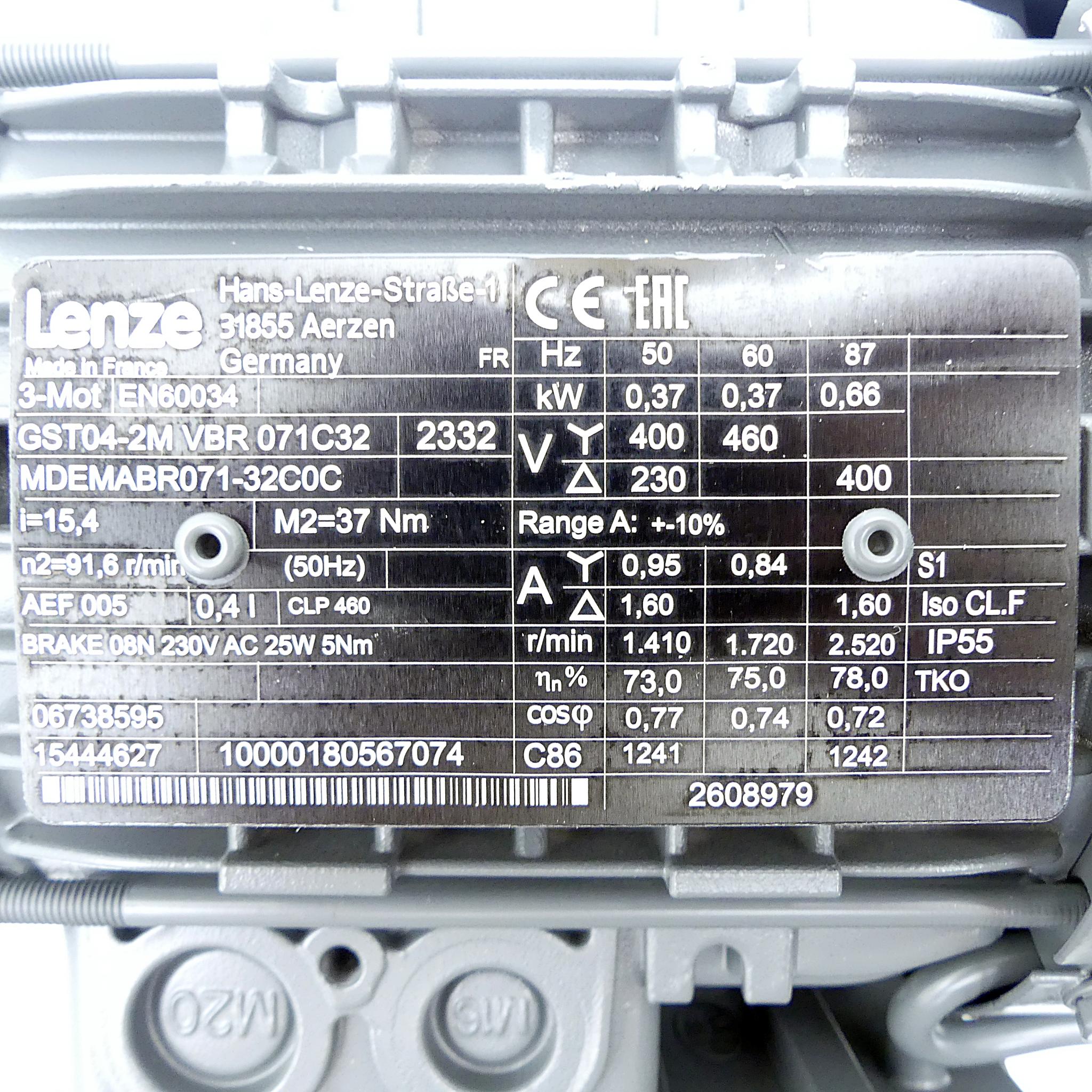 Produktfoto 2 von LENZE Getriebemotor GST04-2M VBR 071C32