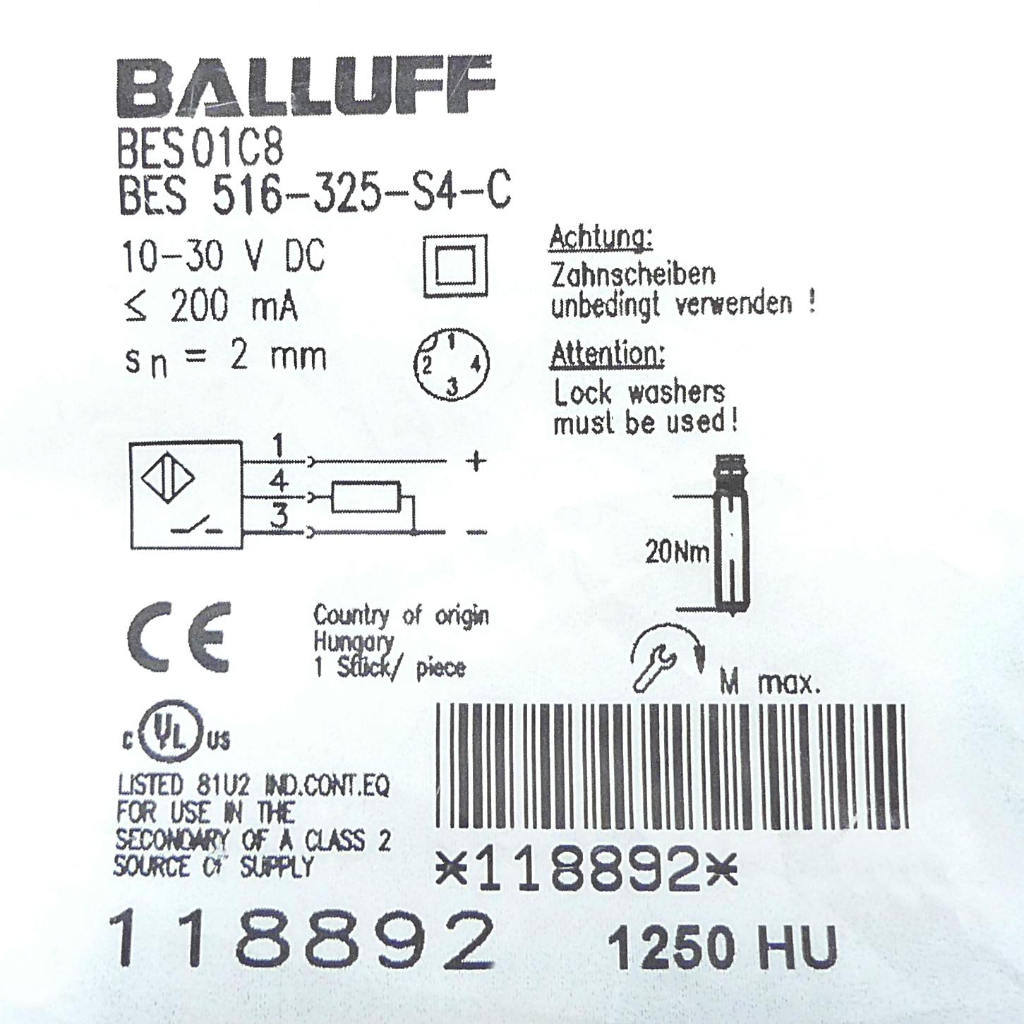 Produktfoto 2 von BALLUFF Induktiver Näherungsschalter BES01C8