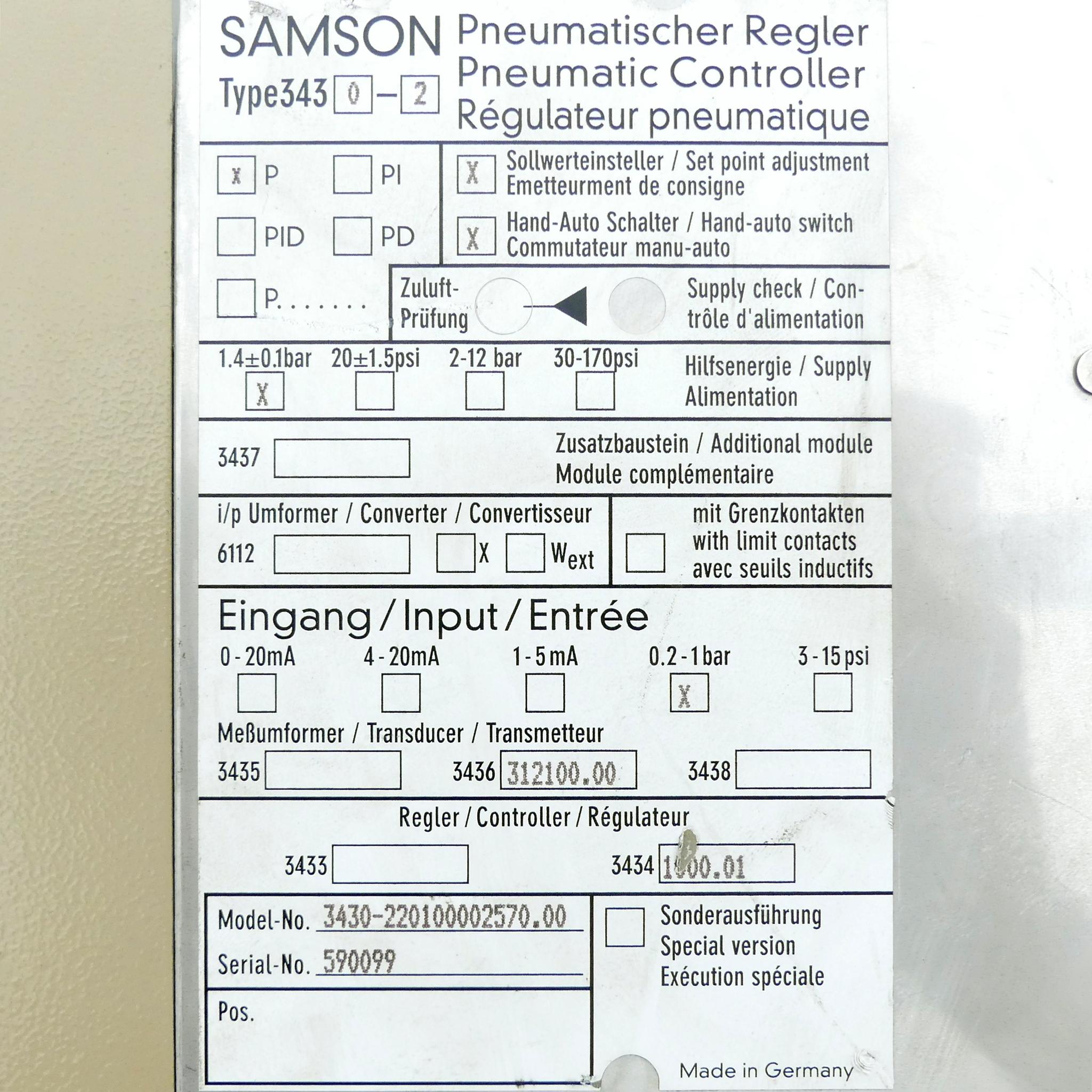 Produktfoto 2 von SAMSON Pneumatischer Regler 3430-2