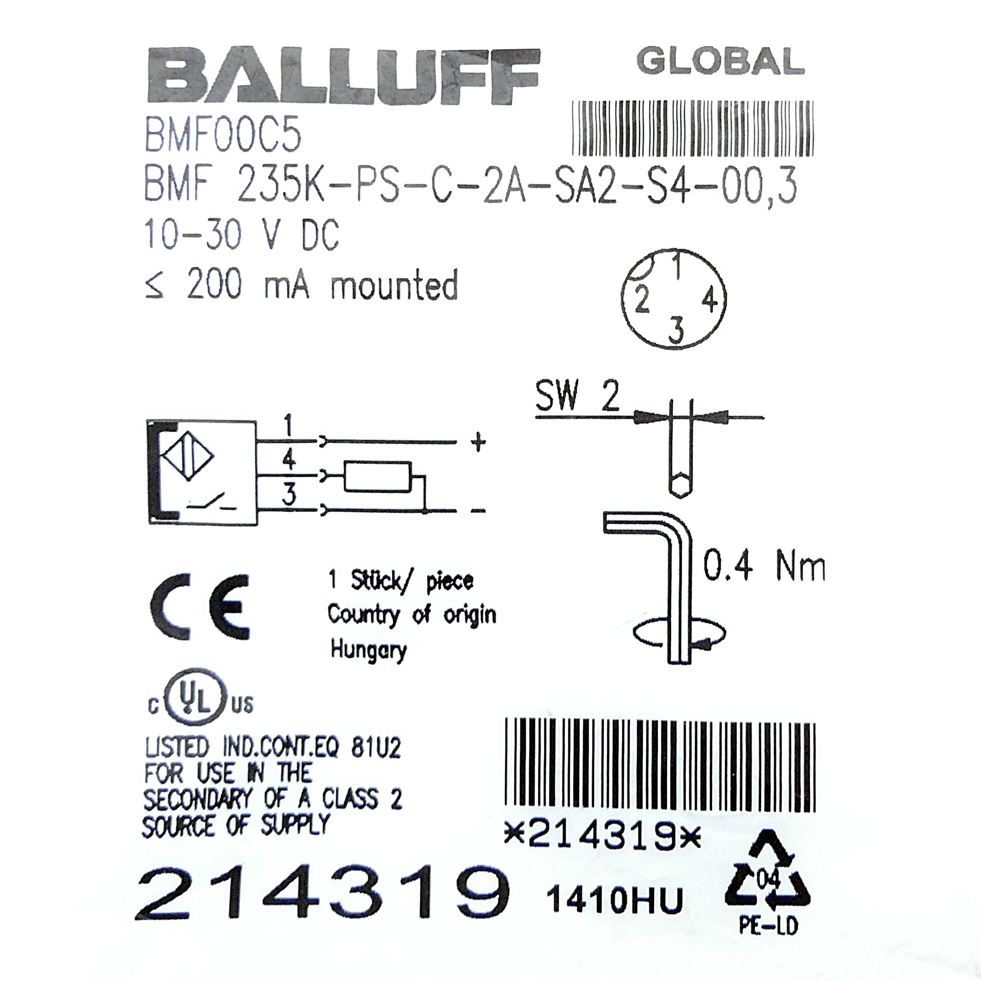 Produktfoto 2 von BALLUFF Zylinderschalter BMF00C5