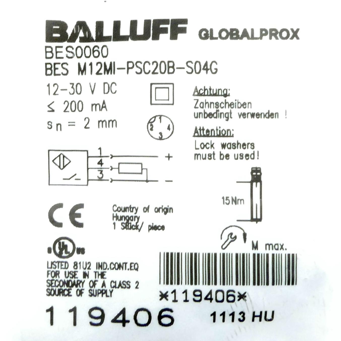 Produktfoto 2 von BALLUFF Induktiver Näherungsschalter BES0060