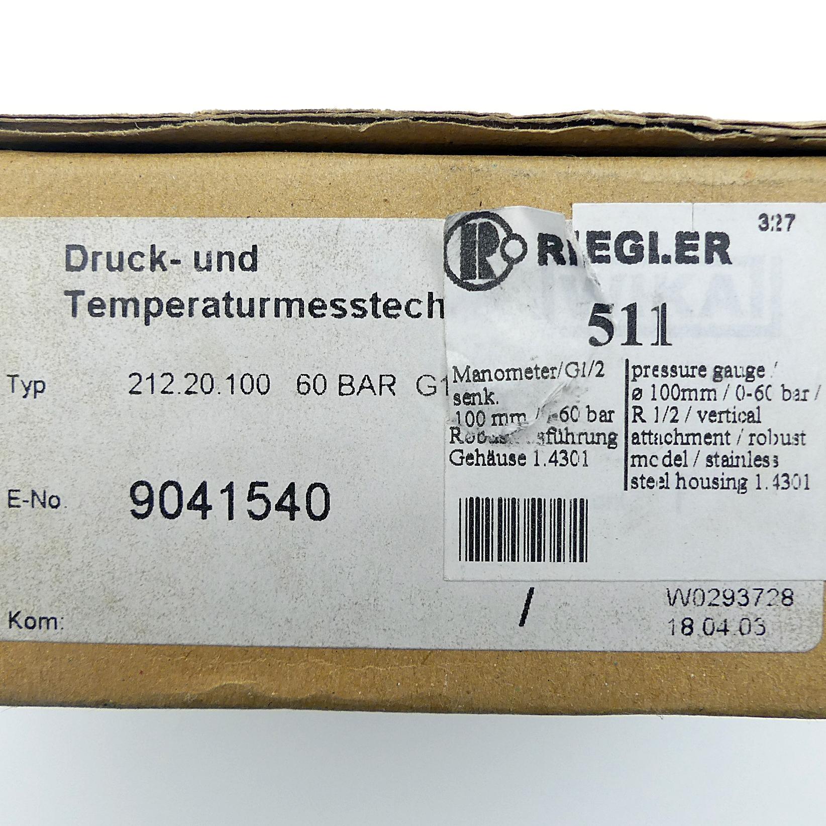 Produktfoto 2 von RIEGLER Druck - und Temperaturmessgerät G1/2B