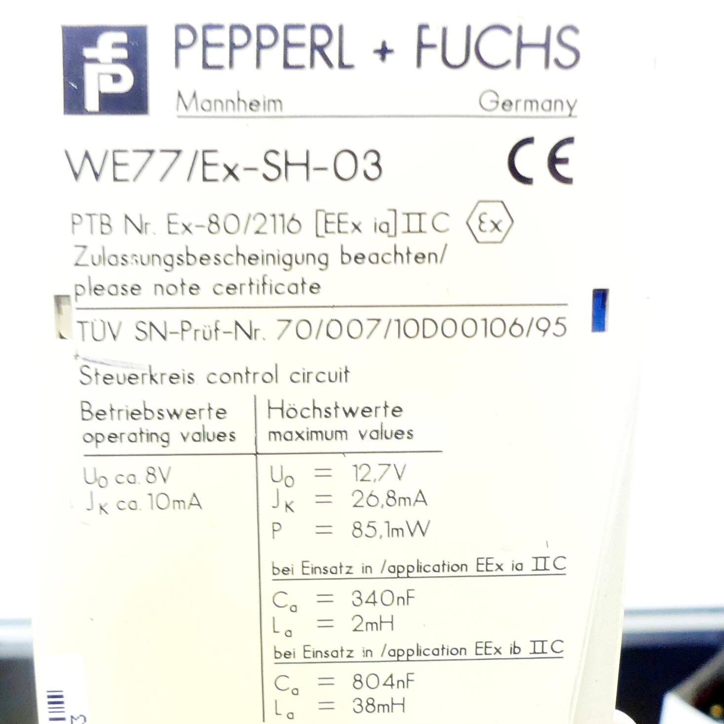 Produktfoto 2 von PEPPERL+FUCHS Trennschalter WE77/Ex-SH-03