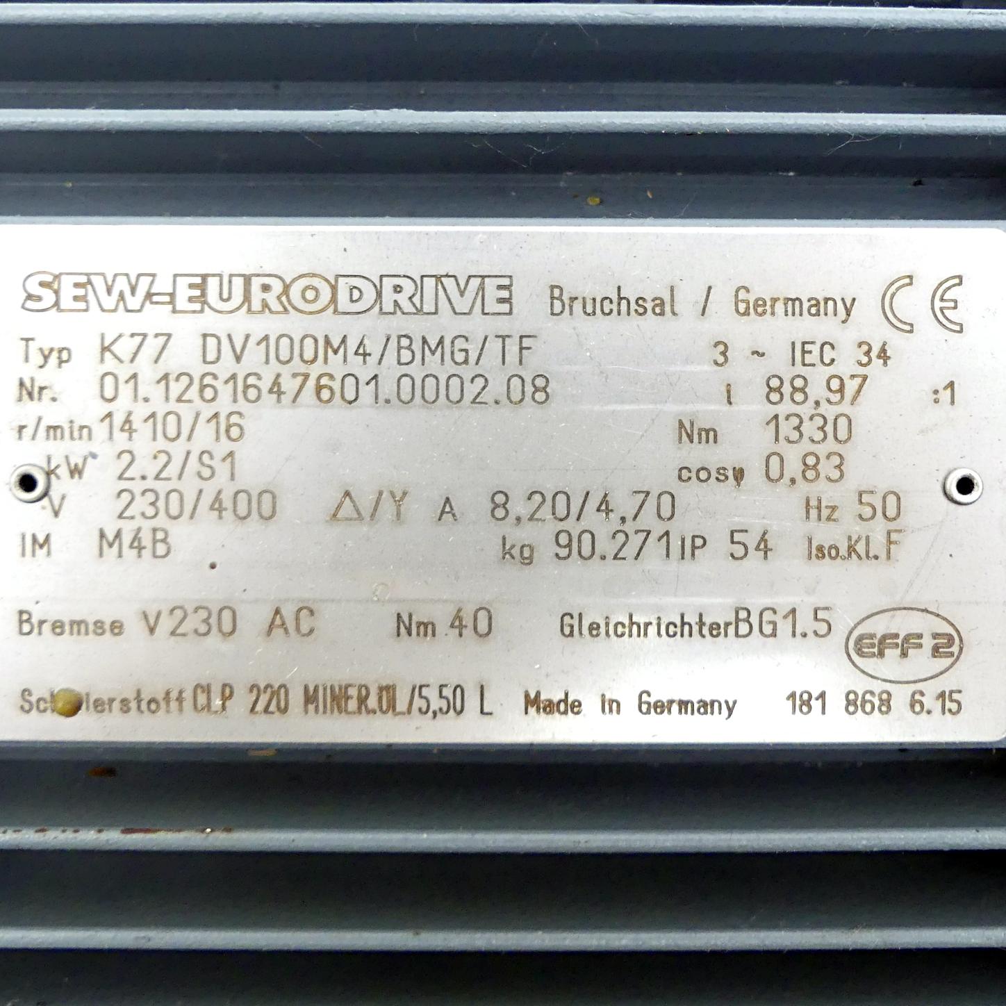 Produktfoto 2 von SEW-EURODRIVE Kegelradgetriebe K77 DV100M4/BMG/TF