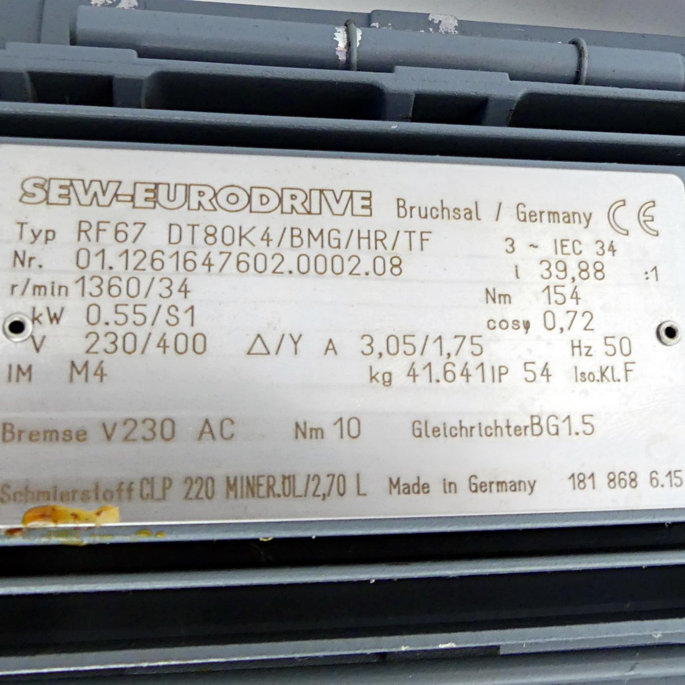 Produktfoto 2 von SEW-EURODRIVE Kegelradgetriebe RF67 DT80K4/BMG/HR/TF