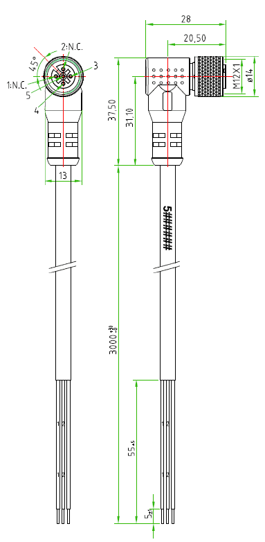 Produktfoto 1 von Kabel M12 Buchse 3m 3-polig