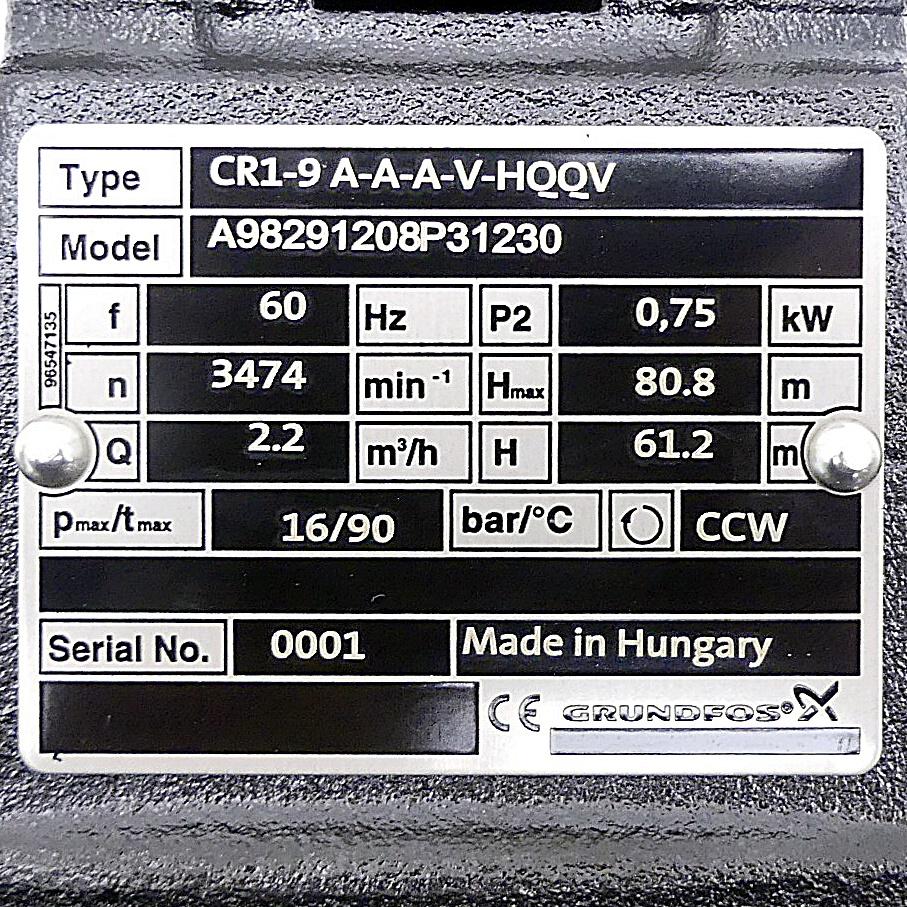 Produktfoto 2 von GRUNDFOS Vertikale mehrstufige Kreiselpumpe CR1-9 A-A-A-V-HQQV