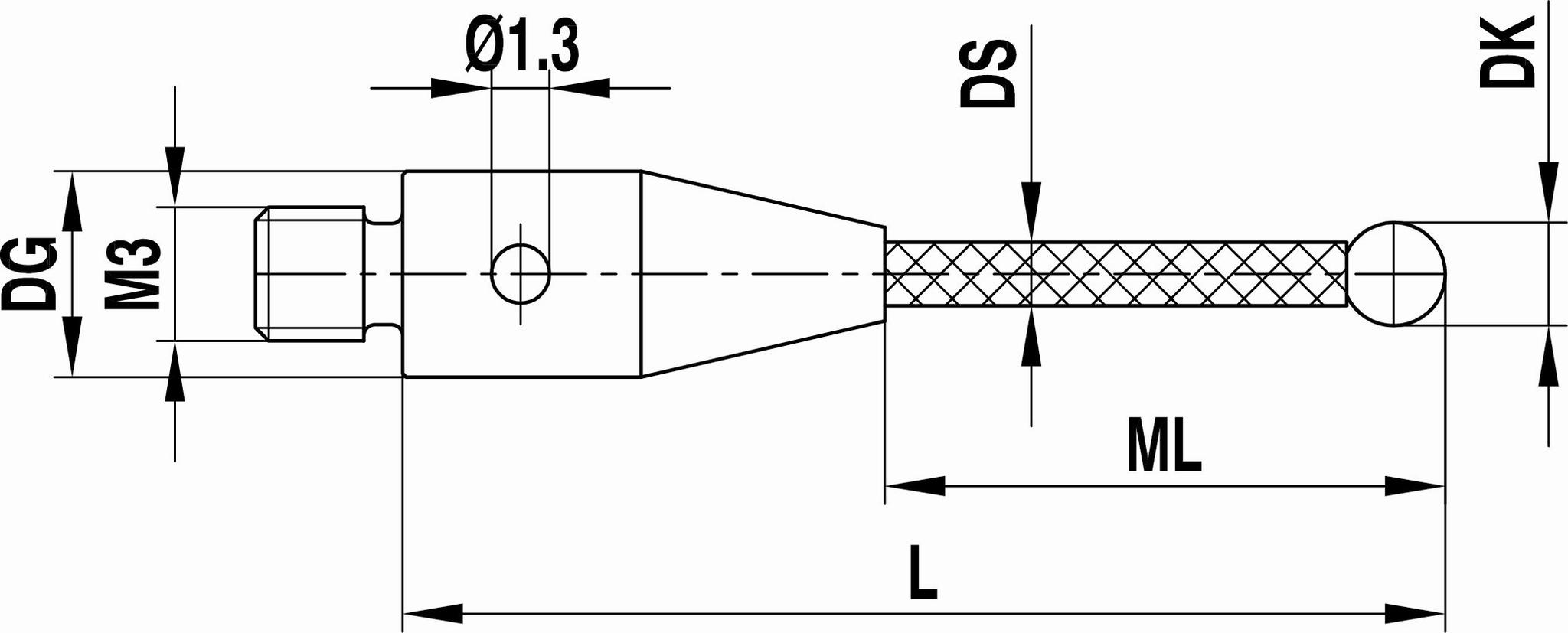 M3 Referenztaster XXT, Ø5 mm Rubinkugel, Kohlefaserschaft, L 30 mm, ML 21 mm, für Zeiss Anwendungen