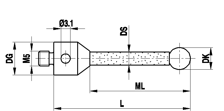 M5 Ø10 mm Rubinkugel, Keramikschaft, L 65,5 mm, ML 52,5 mm, für Zeiss Anwendungen