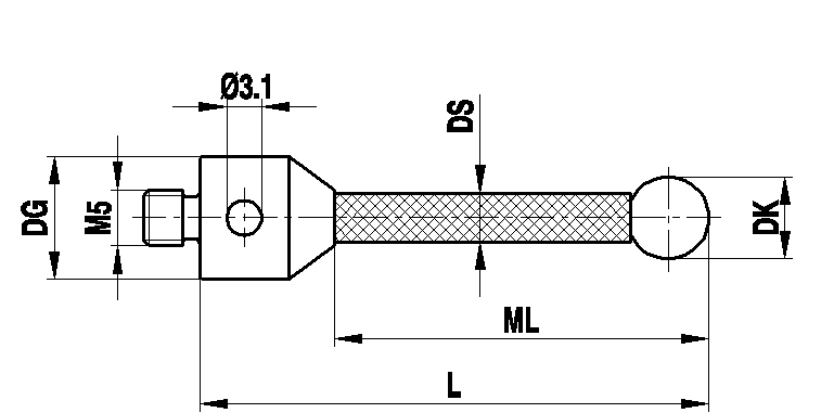 Produktfoto 1 von M5 Ø8 mm Siliziumnitridkugel, Kohlefaserschaft thermostabil, L 150 mm, ML 137 mm, für Zeiss Anwendungen