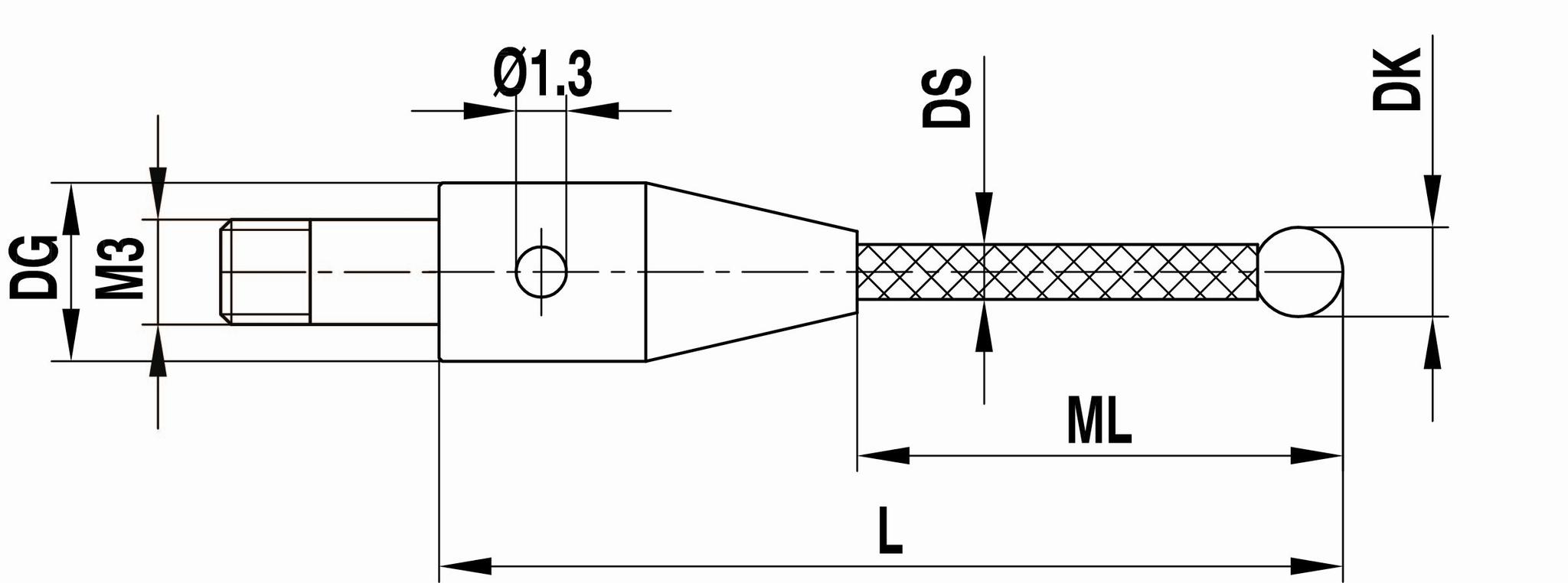 Produktfoto 1 von M3 Ø3 mm Rubinkugel, Kohlefaserschaft, L 20 mm, ML 11 mm, für Zeiss Anwendungen