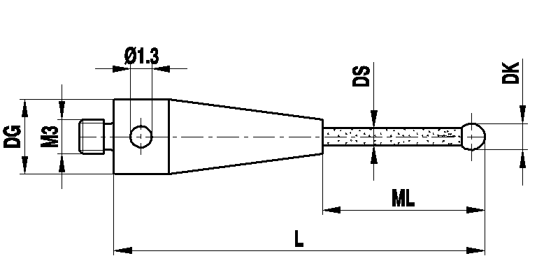 Produktfoto 1 von M3 Ø4 mm Rubinkugel, Keramikschaft, L 32 mm, ML 26 mm, für Zeiss Anwendungen