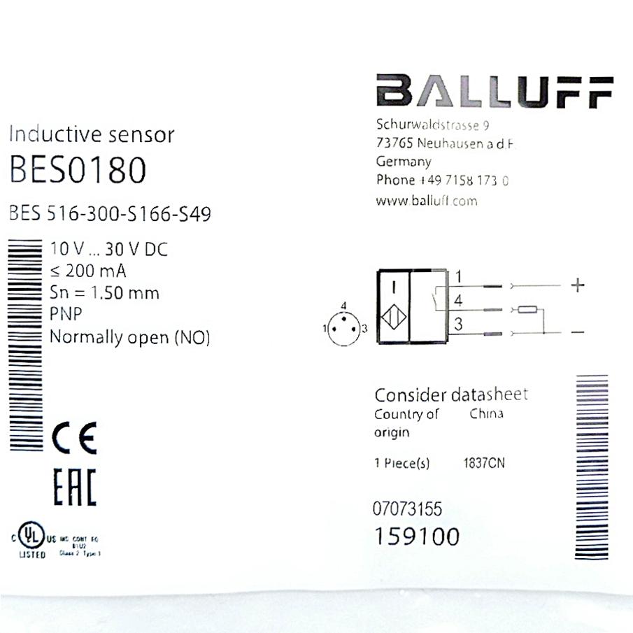 Produktfoto 2 von BALLUFF Induktiver Standardsensor BES 516-300-S166-S49