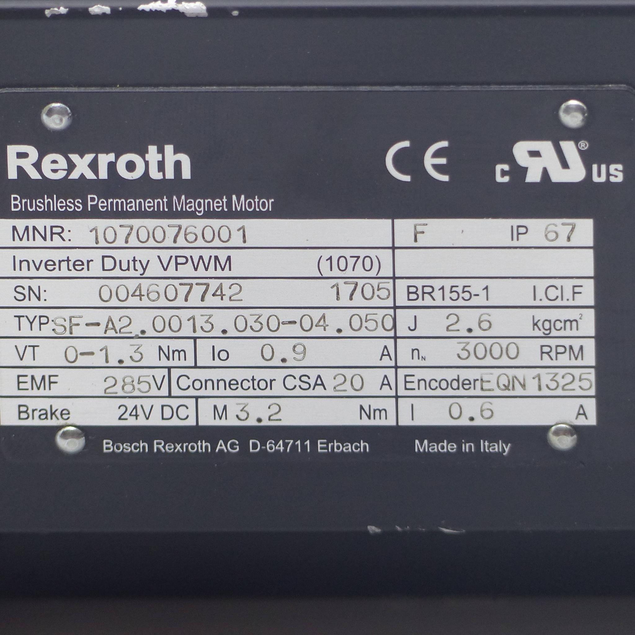 Produktfoto 2 von REXROTH Bürstenloser Permanent Magnet Motor  SF-A2.0013.030-04.050