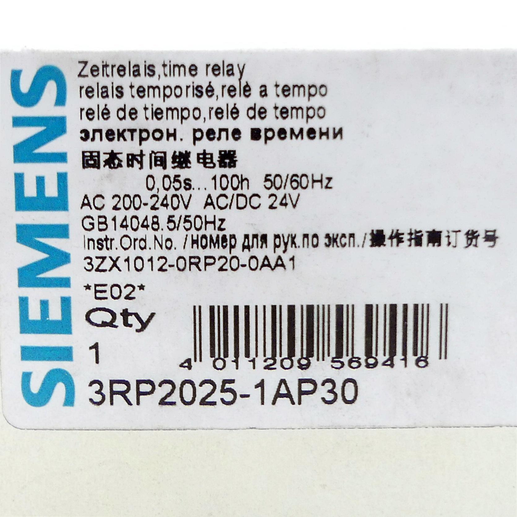 Produktfoto 2 von SIEMENS Zeitrelais 3RP2025-1AP30