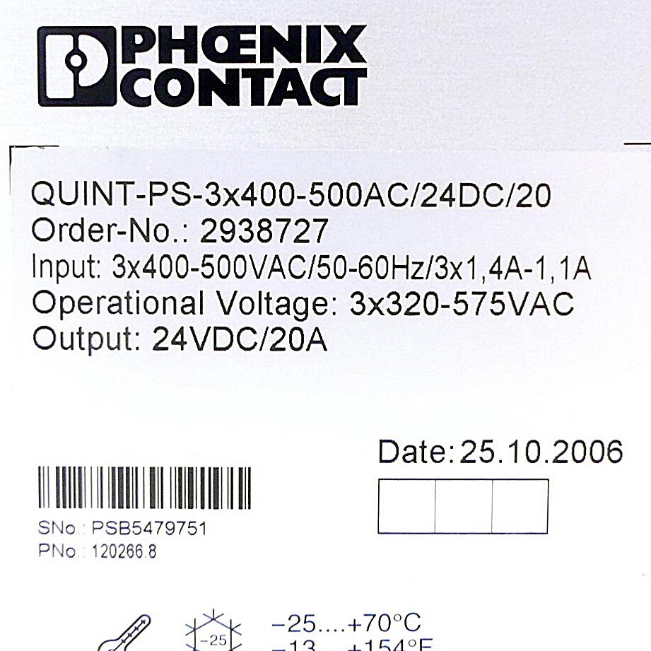 Produktfoto 2 von PHOENIX CONTACT Netzgerät QUINT-PS-3x400-500AC/24DC/20