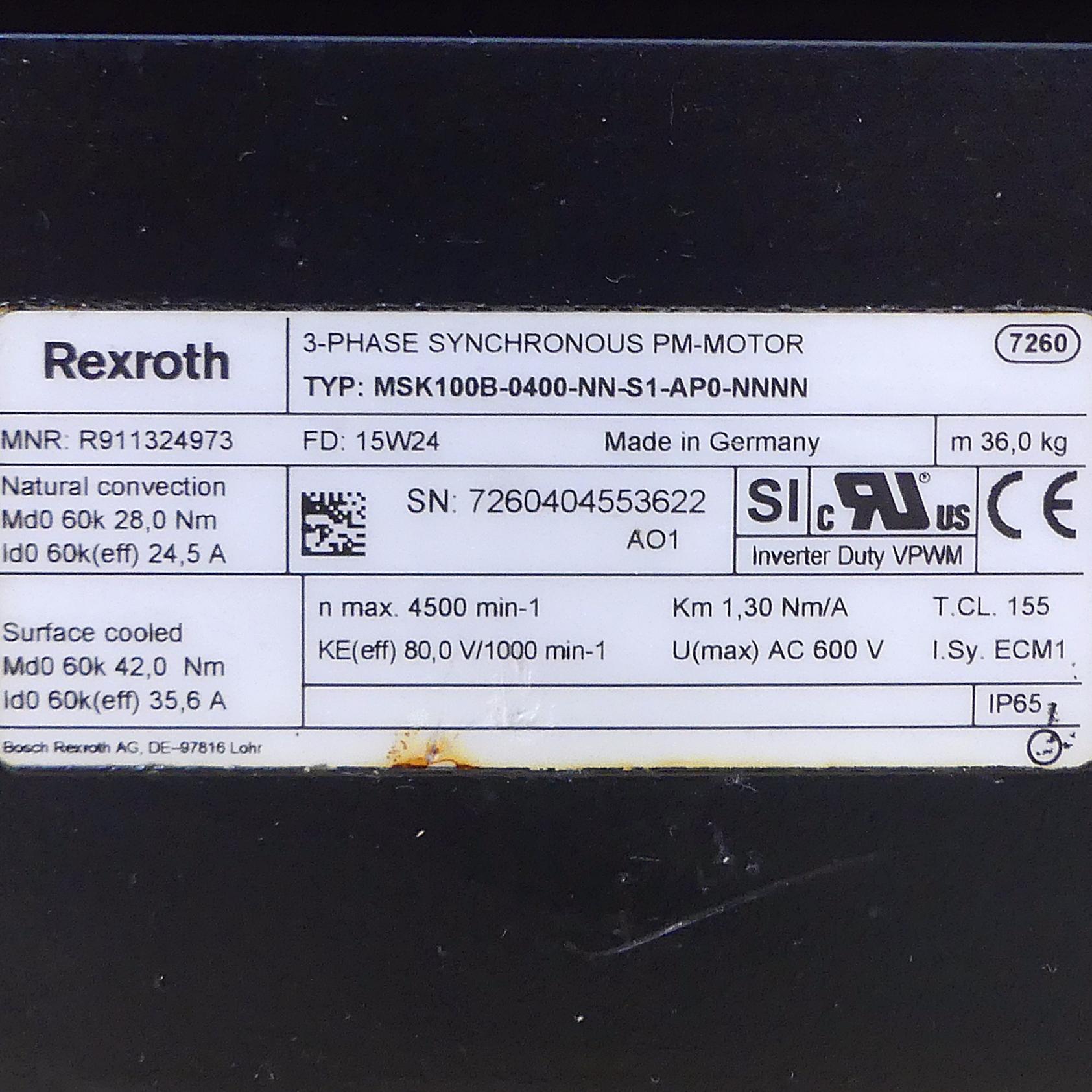 Produktfoto 2 von REXROTH Servomotor MSK100B-0400-NN-S1-AP0-NNNN