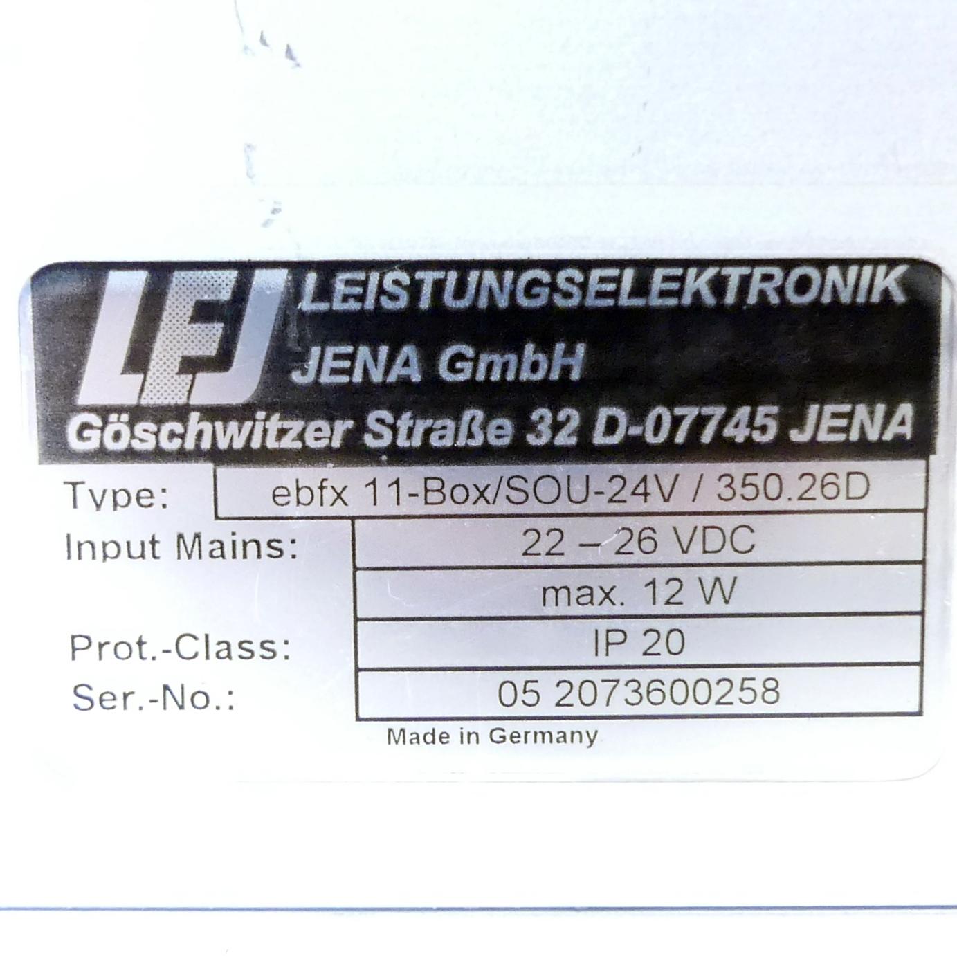 Produktfoto 2 von LEISTUNGSELEKTRONIK JENA Kontrollbox ebfx 11-Box/SOU-24V