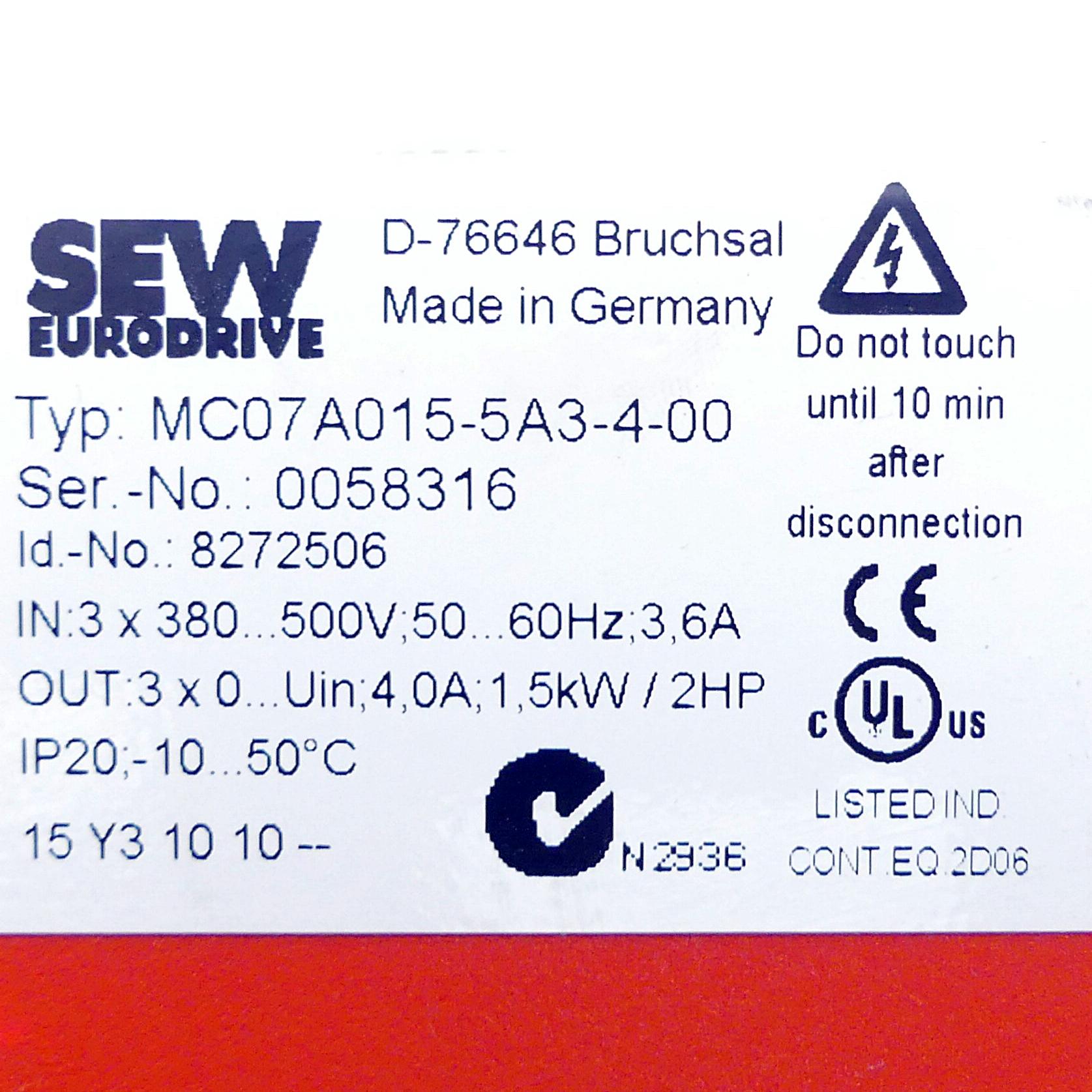 Produktfoto 2 von SEW-EURODRIVE Frequenzumrichter MC07A015-5A3-4-00