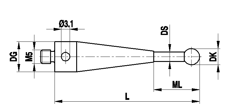 Produktfoto 2 von M5 Ø1 mm Rubinkugel, Hartmetallschaft, L 55 mm, ML 5 mm, für Zeiss Anwendungen
