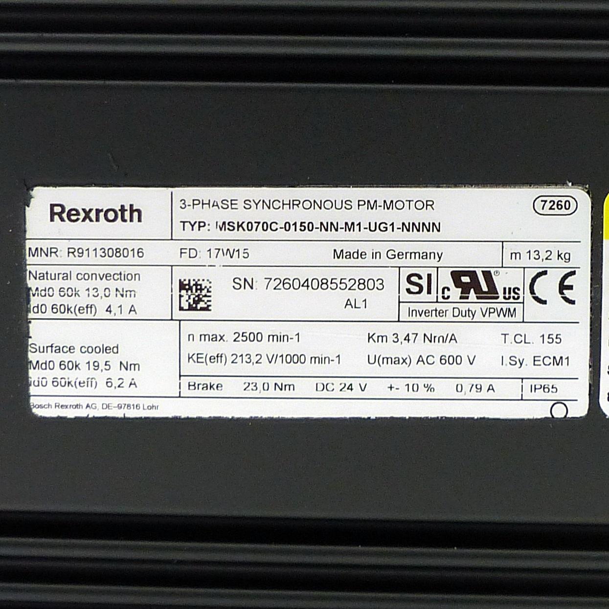 Produktfoto 2 von REXROTH 3-Phase Synchronous PM-Motor MSK070C-0150-NN-M1-UG1-NNNN