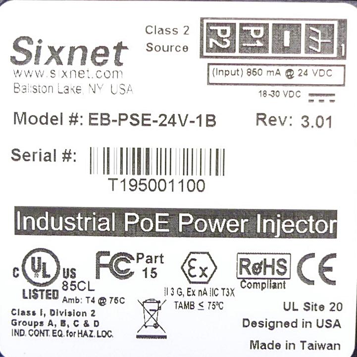 Produktfoto 2 von SIXNET Injector EB-PSE-24V-1B