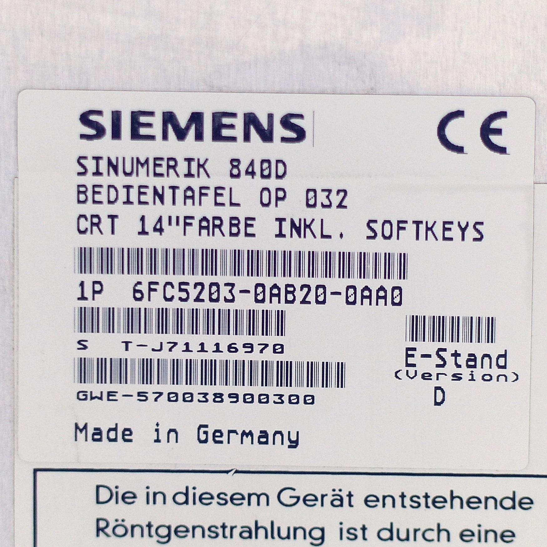 Produktfoto 2 von SIEMENS Sinumerik Bedienfeld OP 032