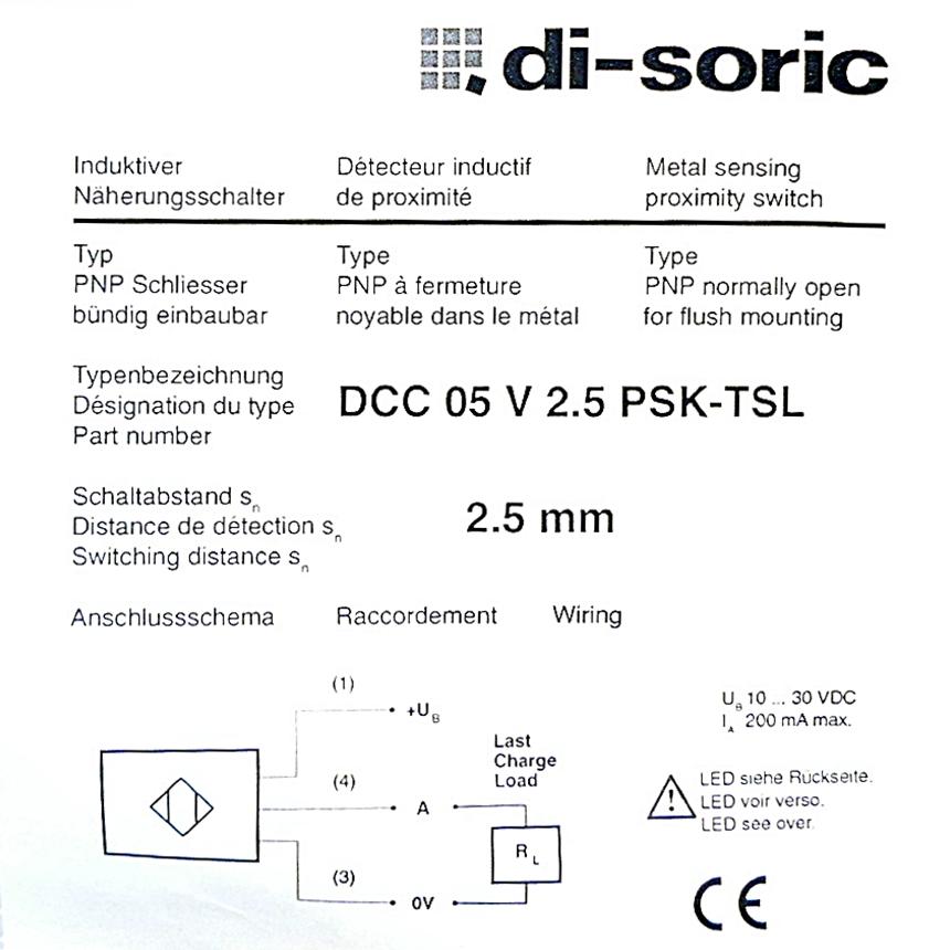 Produktfoto 2 von DI-SORIC Induktiver Näherungssensor DCC 05 V 2.5 PSK-TSL