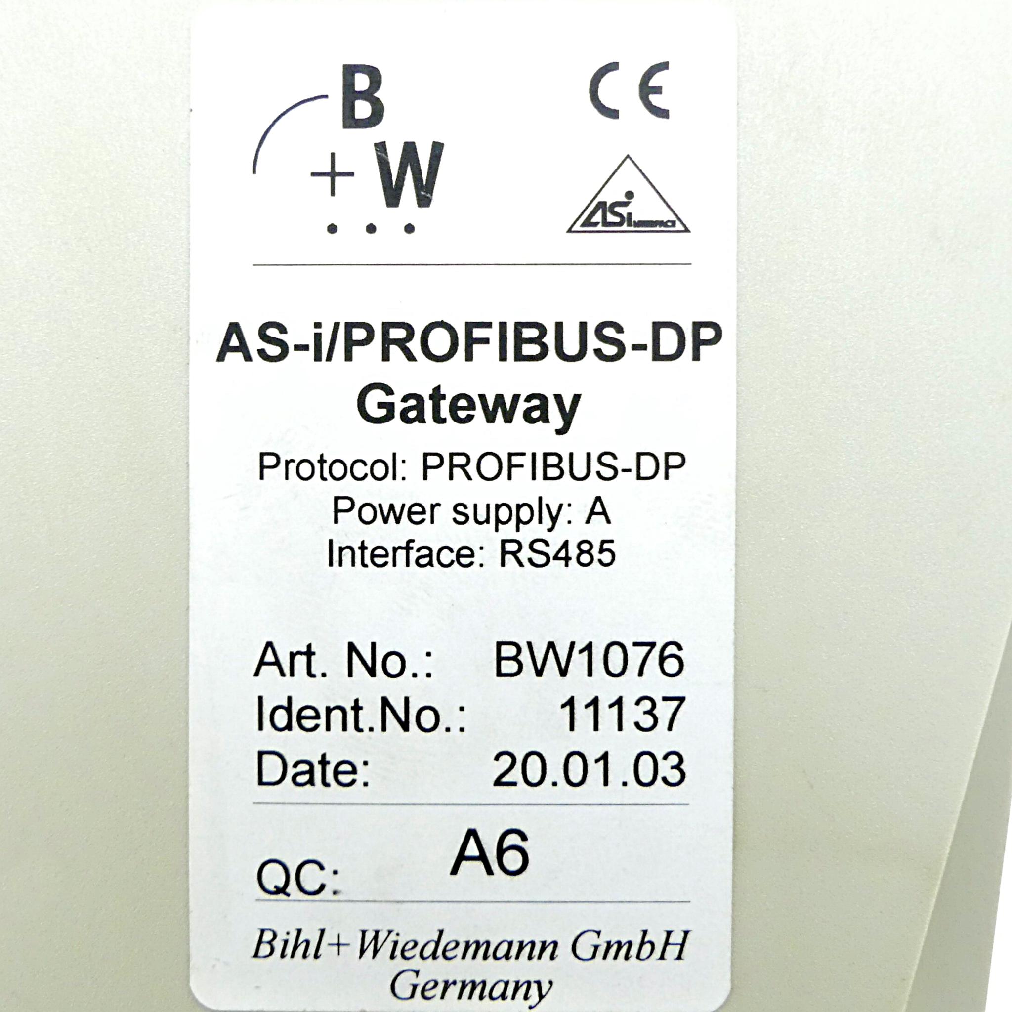 Produktfoto 2 von BIHL + WIEDEMANN AS-i / PROFIBUS-DP Gateway BW1076