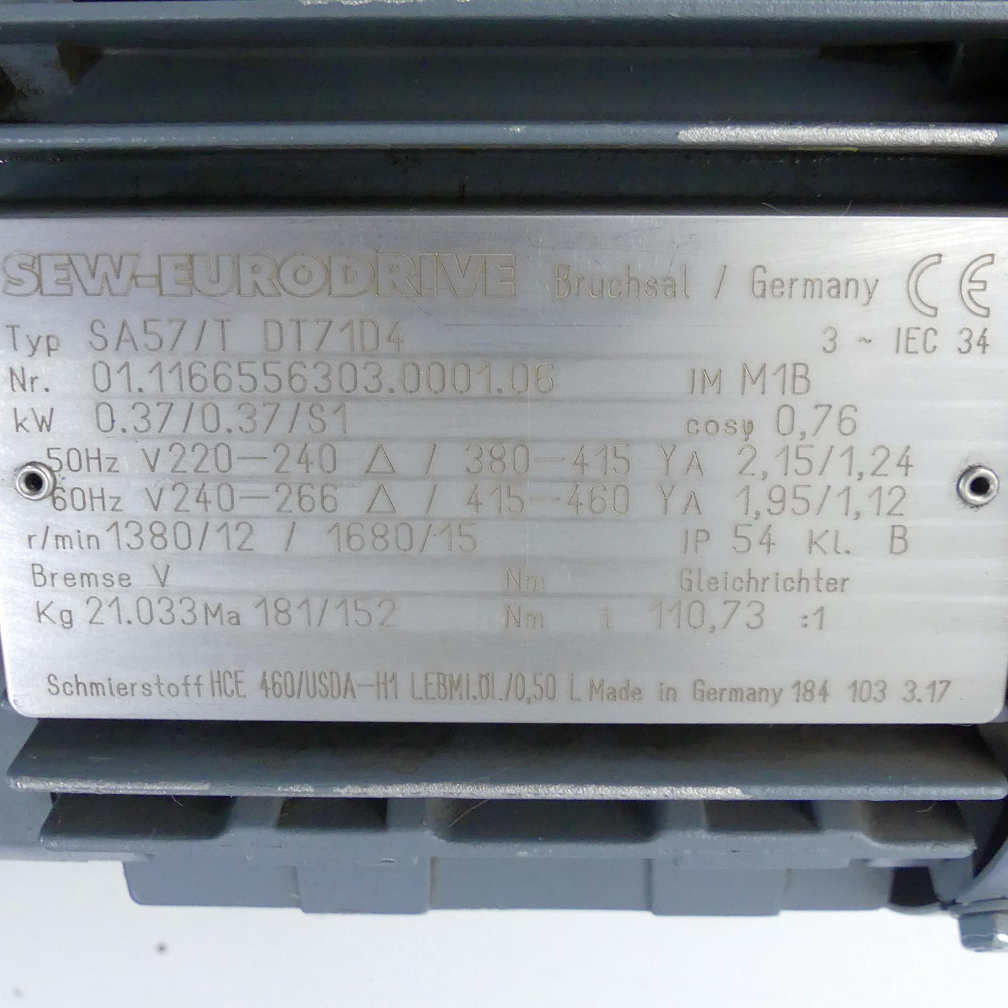 Produktfoto 2 von SEW-EURODRIVE Getriebemotor SA57/T DT71D4