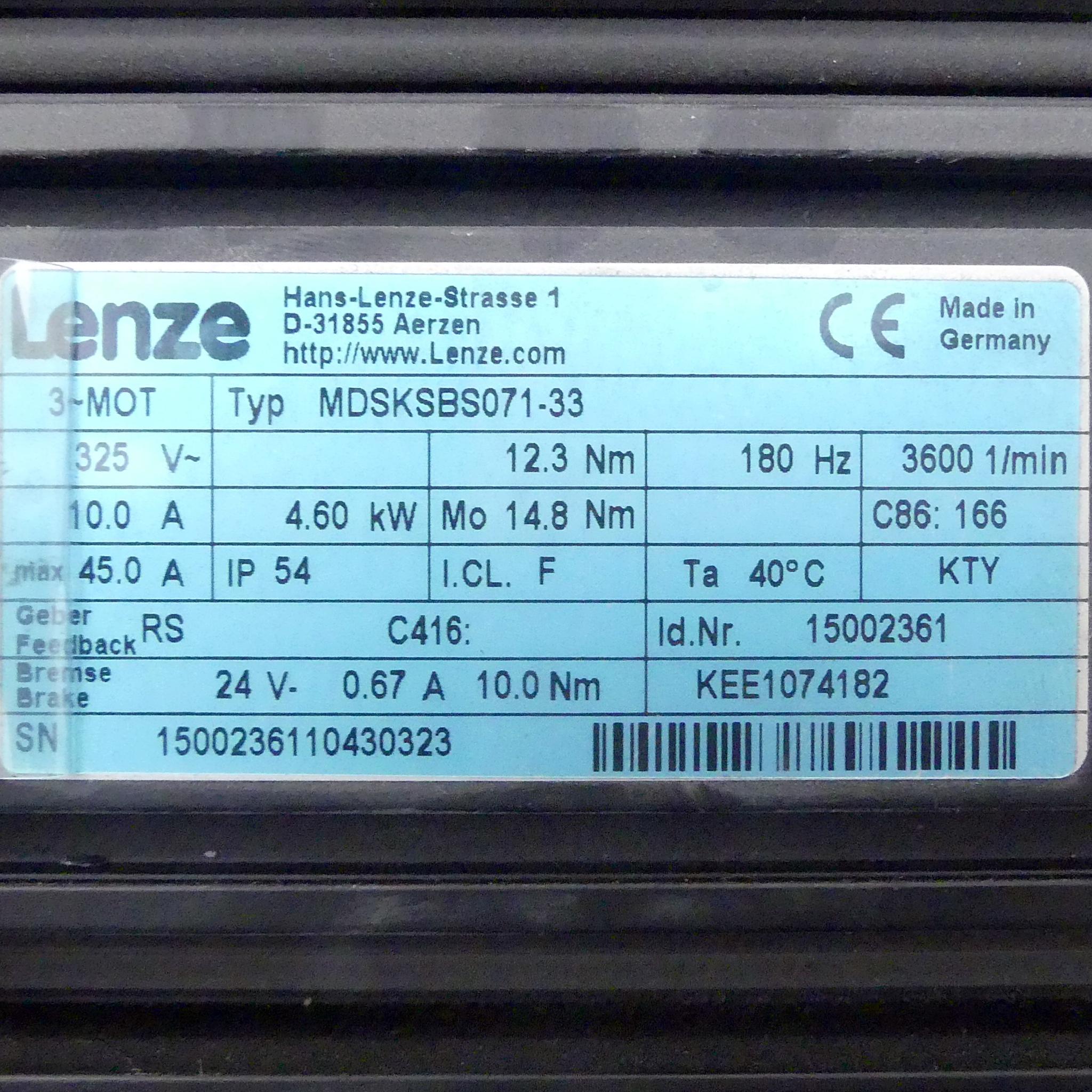 Produktfoto 2 von LENZE Servomotor MDSKSBS071-33