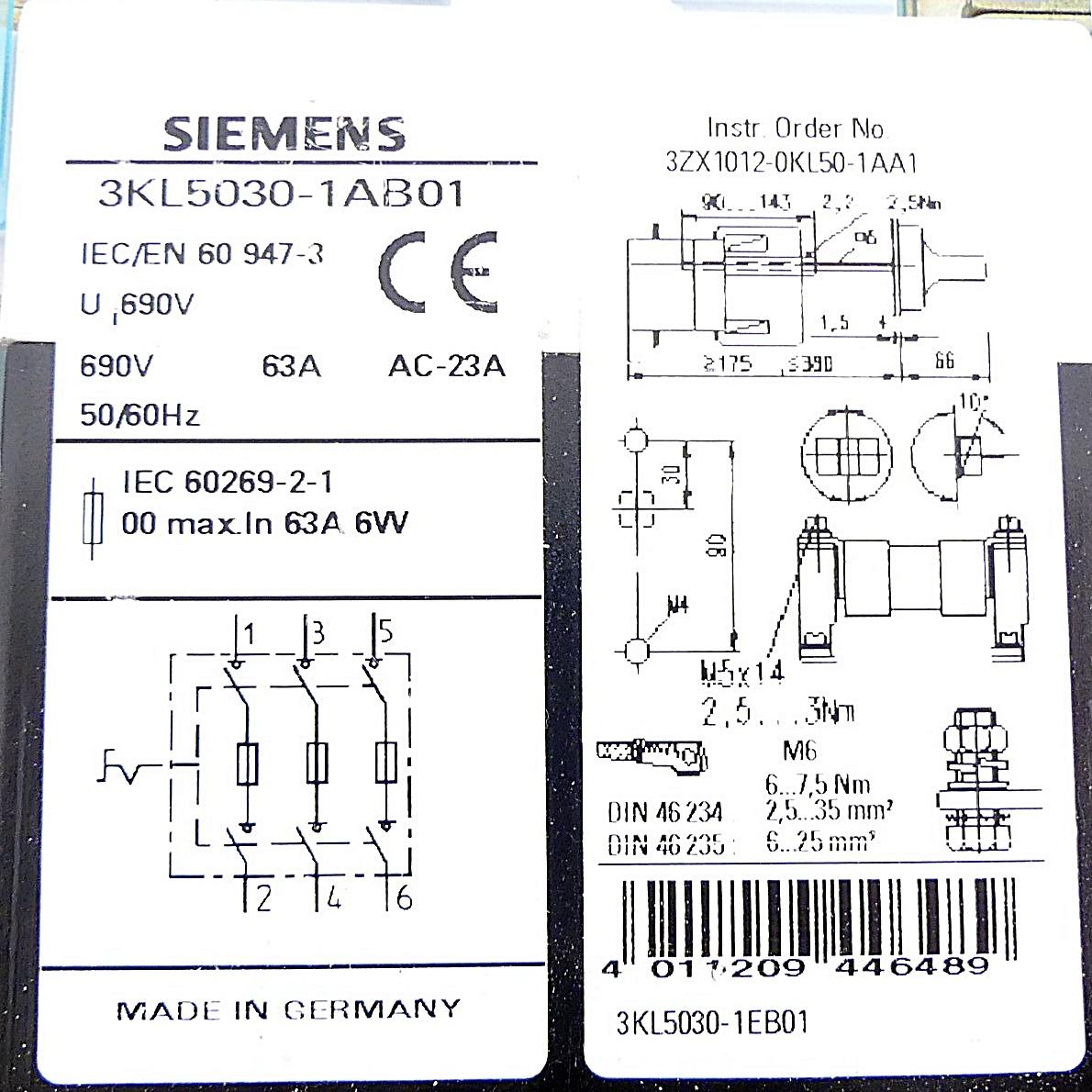 Produktfoto 2 von SIEMENS Lasttrennschalter 3KL5030-1AB01