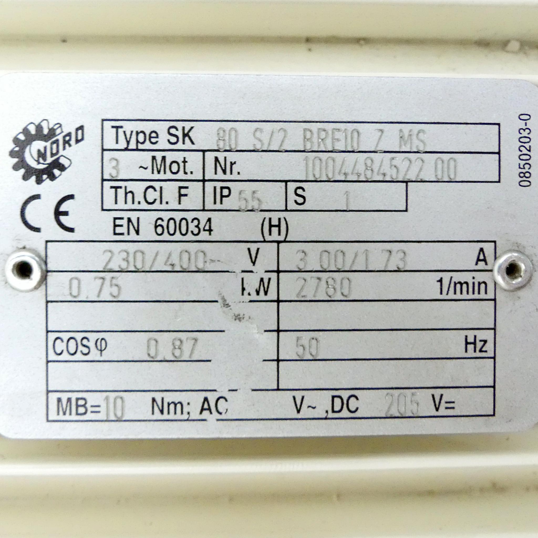 Produktfoto 2 von NORD Getriebemotor 80 S/2 BRE10 Z MS