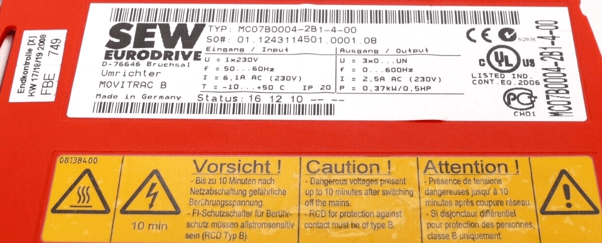 Produktfoto 4 von SEW Eurodrive Movitrac Frequenzumrichter MC07B0004-2B1-4-00