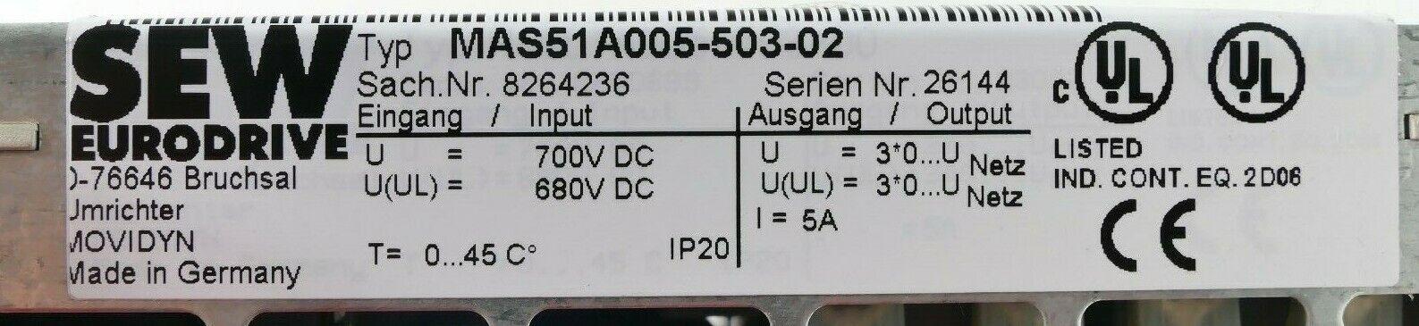 Produktfoto 2 von SEW Eurodrive Movidyn MAS51A005-503-02 // 8264236 Frequenzumrichter