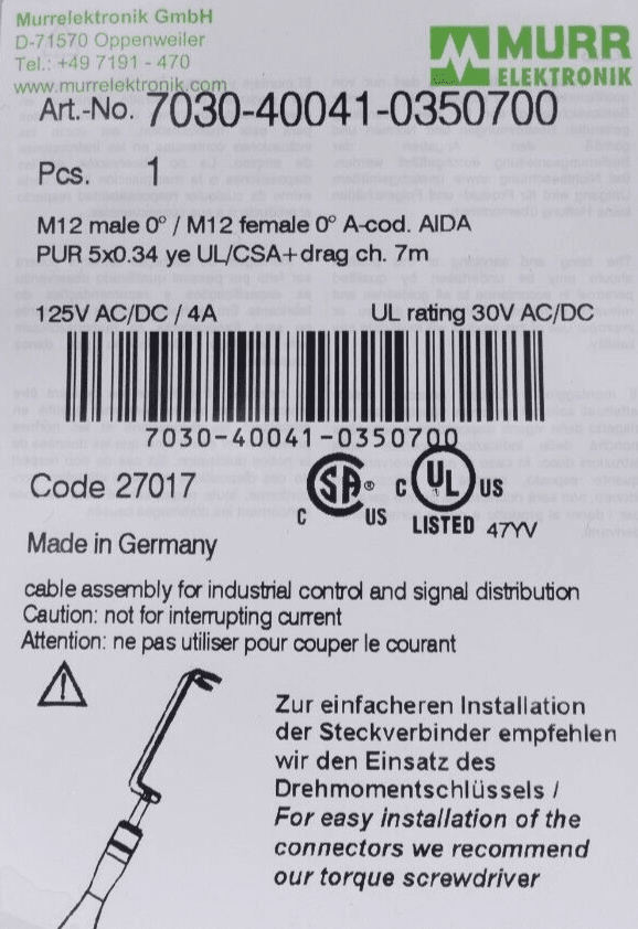 Produktfoto 2 von Murr Elektronik 7030-40041-0350700 | M12 Anschlusskabel A-kod. AIDA | 7m