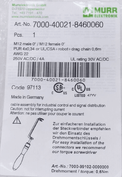 Produktfoto 2 von Murr Elektronik 7000-40021-8460060 | M12 Verbindungskabel A-kod. | 0,6m