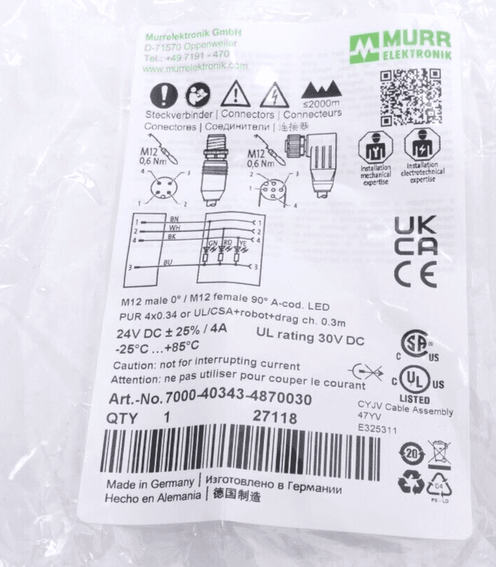 Produktfoto 2 von Murr Elektronik 7000-40343-4870030 | M12 male 0°/M12 female 90° A-cod. LED