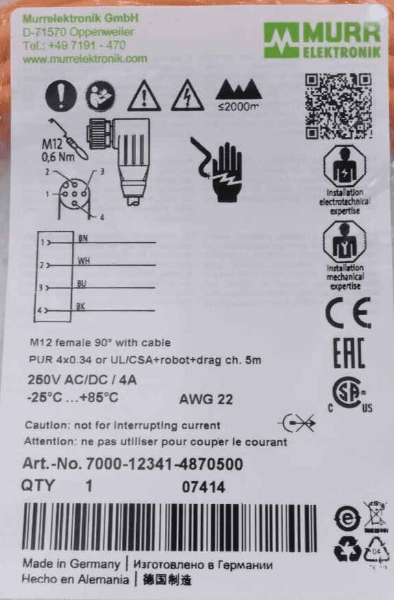 Produktfoto 3 von Murr Elektronik 7000-12341-4870500 | M12 Bu. 90° Anschlusskabel A-kod. | 5m